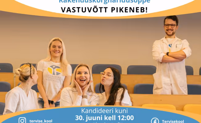 VASTUVÕTT PIKENEB | Tallinna Tervishoiu Kõrgkooli rakenduskõrghariduse õppekavadele saab SAIS-is dokumente esitada kuni 30. juuni kell 12.00